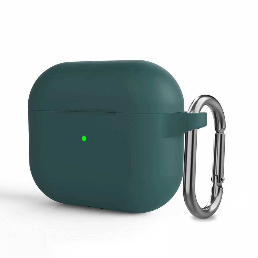 Аксессуары для сотовых оптом: Силиконовый чехол с карабином для Apple AirPods 3 серо-зеленый