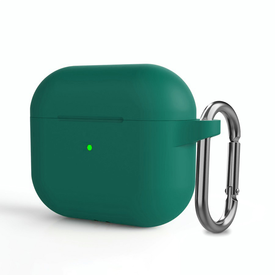 Аксессуары для сотовых оптом: Силиконовый чехол с карабином для Apple AirPods 3 темно-зеленый