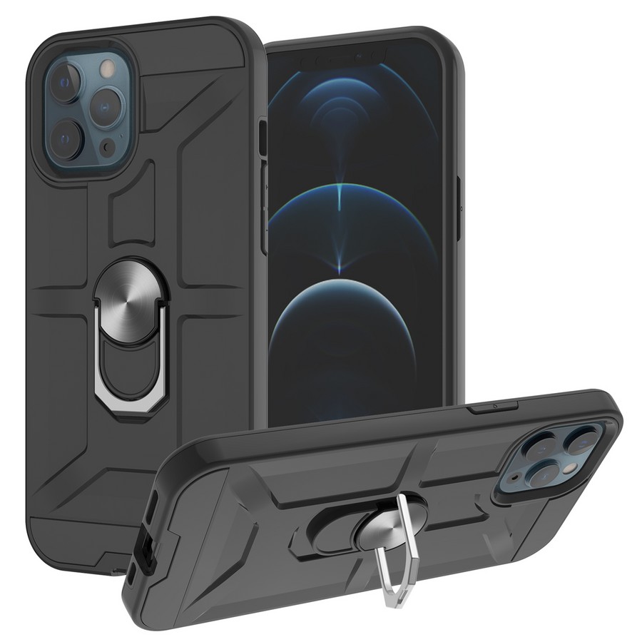 Аксессуары для сотовых оптом: Противоударная накладка Armor Case с кольцом для Apple iPhone 12 Pro Max (6.7) черный