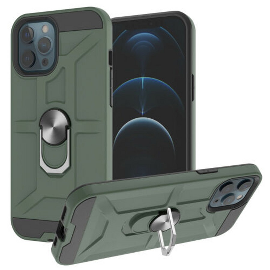 Аксессуары для сотовых оптом: Противоударная накладка Armor Case с кольцом для Apple iPhone 12 (6.1) зеленый
