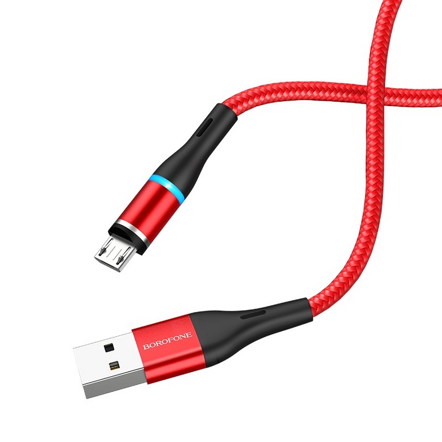 Аксессуары для сотовых оптом: USB кабель Borofone Magnetic BU16 micro 1.2m красный