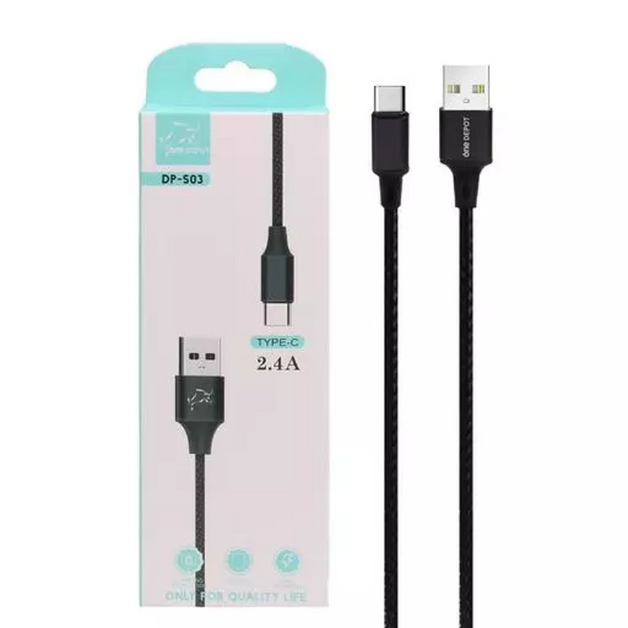 Аксессуары для сотовых оптом: USB кабель QNE DEPOT DP-S03 Type-C 1m 2.4A ткань, черный