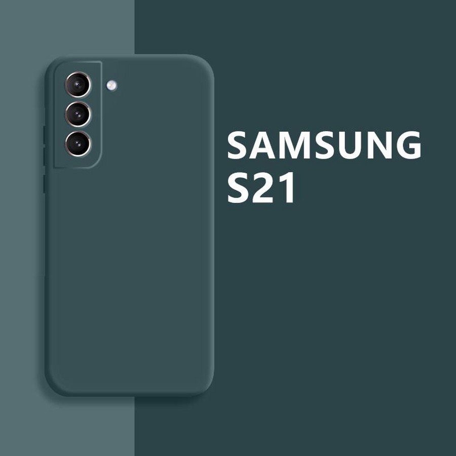 Аксессуары для сотовых оптом: Силиконовая накладка без логотипа с защитой камеры Silky soft-touch для Samsung S21 серо-зеленый