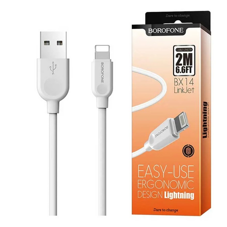 Аксессуары для сотовых оптом: USB кабель Borofone BX14 Lightning 2.4A 2m белый