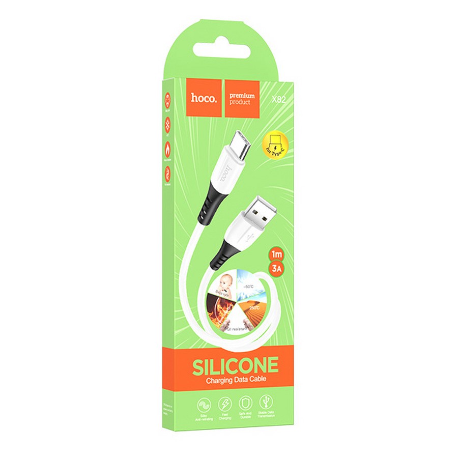 Аксессуары для сотовых оптом: USB кабель Hoco X82 Type-C 1m 3.0A белый silicone