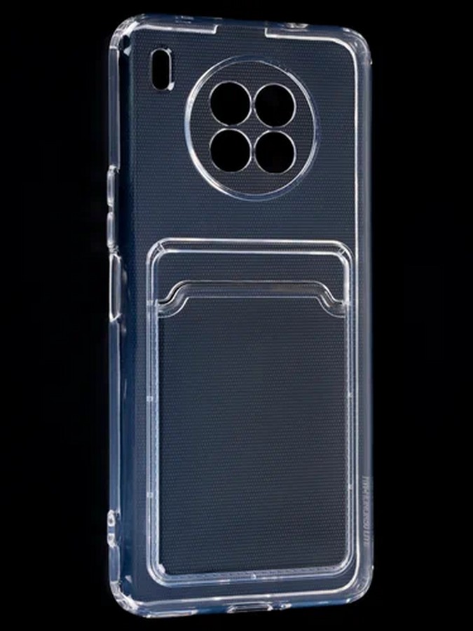 Аксессуары для сотовых оптом: Силиконовая накладка с отсеком для карты с защитой камеры для Huawei Honor 50 Lite прозрачный