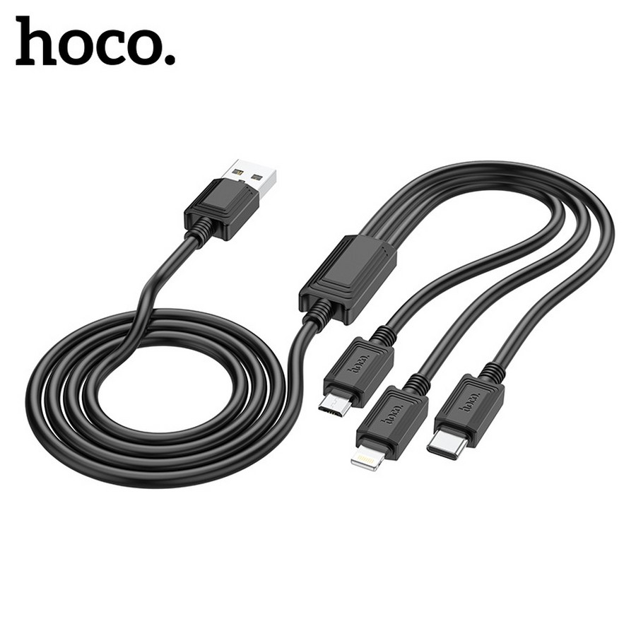 Аксессуары для сотовых оптом: USB кабель 3в1 Hoco X74 Lightning/Type-C/Micro 1m 2.0A черный