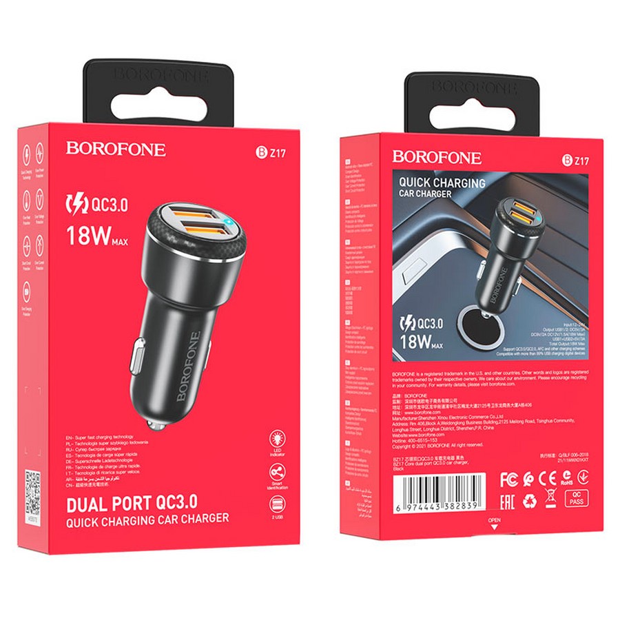    :  Borofone BZ17  2 USB QC3.0 18W 
