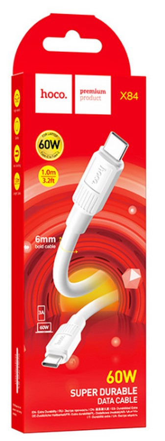 Аксессуары для сотовых оптом: USB кабель Hoco X84 Type-C 1m 3A белый