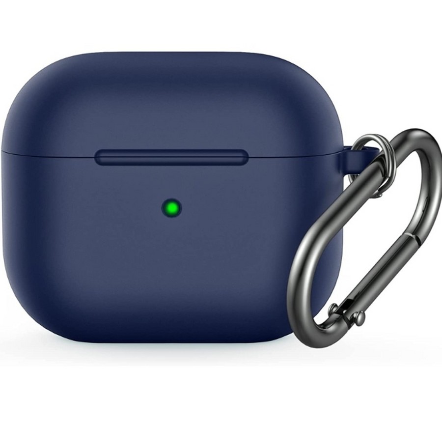 Аксессуары для сотовых оптом: Силиконовый чехол с карабином для Apple AirPods 3 темно-синий