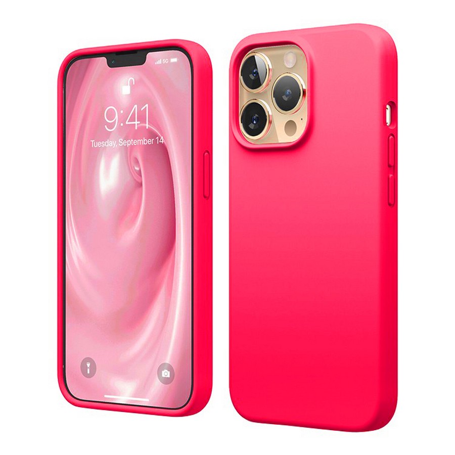 Аксессуары для сотовых оптом: Силиконовая накладка без логотипа (Silicone Case) для Apple iPhone 14 Pro (6.1) ярко-розовый