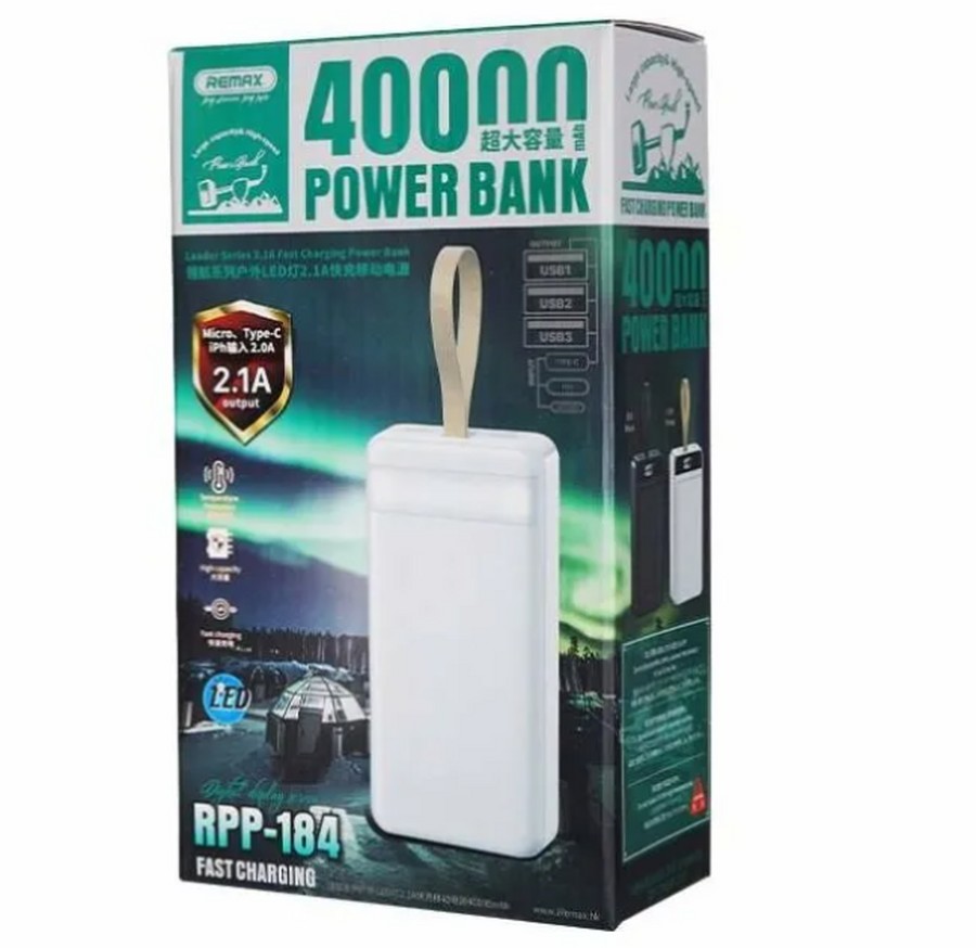 Аксессуары для сотовых оптом: Дополнительный аккумулятор Power Bank Remax RPP-184 40000 (mAh) белый