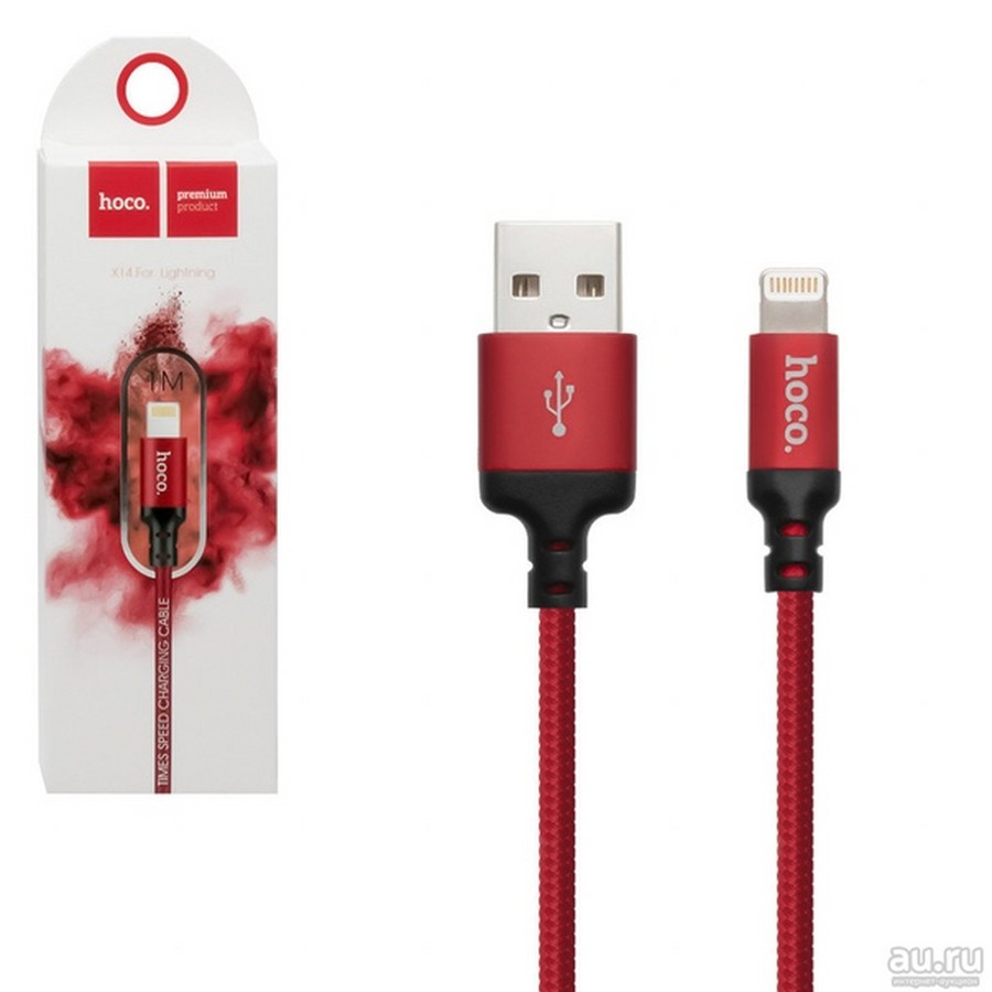 Аксессуары для сотовых оптом: USB кабель Hoco X14 Lightning 1m красный