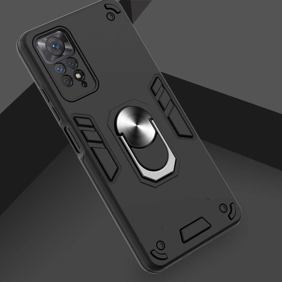 Аксессуары для сотовых оптом: Противоударная накладка Armor Case с кольцом для Xiaomi Redmi Note 11 Pro 4G черный