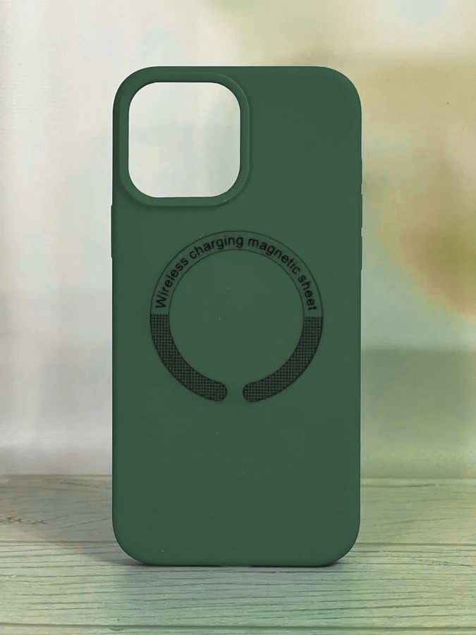 Аксессуары для сотовых оптом: Силиконовая накладка без логотипа Silicone Case MagSafe для Apple iPhone 13 Pro Max серо-зеленый