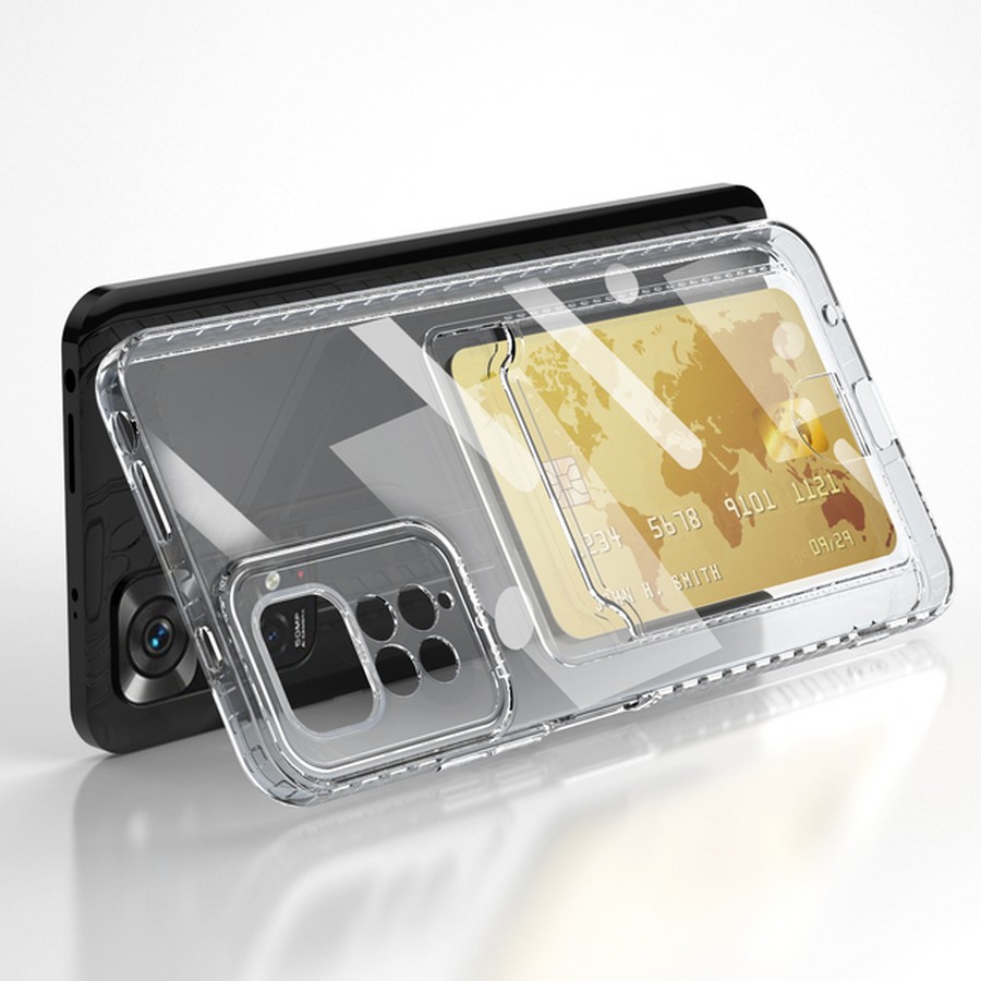 Аксессуары для сотовых оптом: Силиконовая накладка с отсеком для карты с защитой камеры Xiaomi Redmi Note 11 Pro прозрачный