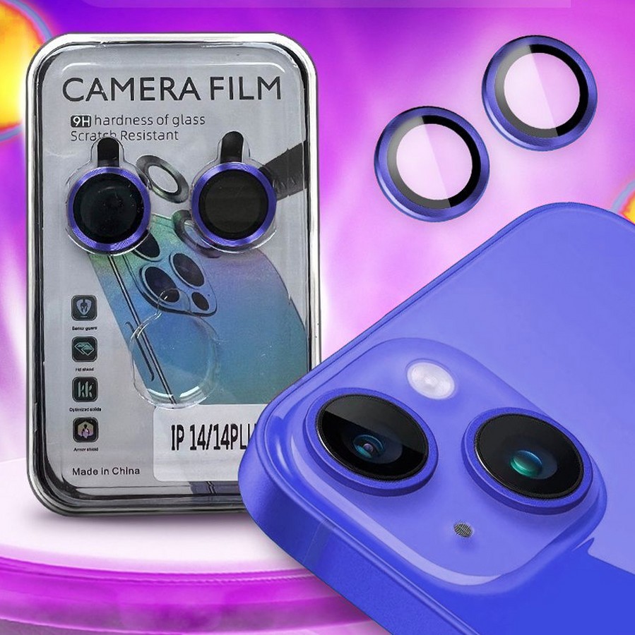Аксессуары для сотовых оптом: Защитное стекло для камеры для Apple iPhone 14 (6.1)/14 Max (6.7) 2 Lenses синий