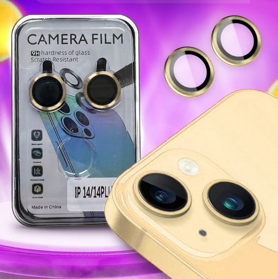 Аксессуары для сотовых оптом: Защитное стекло для камеры для Apple iPhone 14 (6.1)/14 Max (6.7) 2 Lenses золото