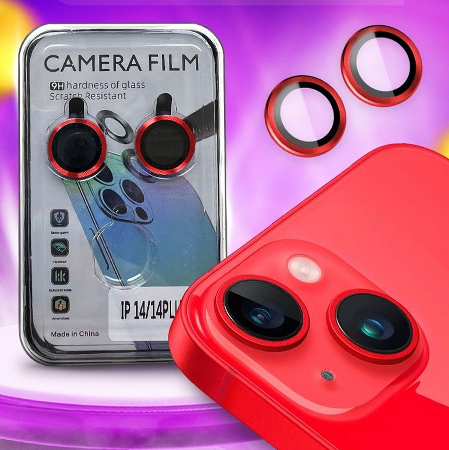 Аксессуары для сотовых оптом: Защитное стекло для камеры для Apple iPhone 14 (6.1)/14 Max (6.7) 2 Lenses красный