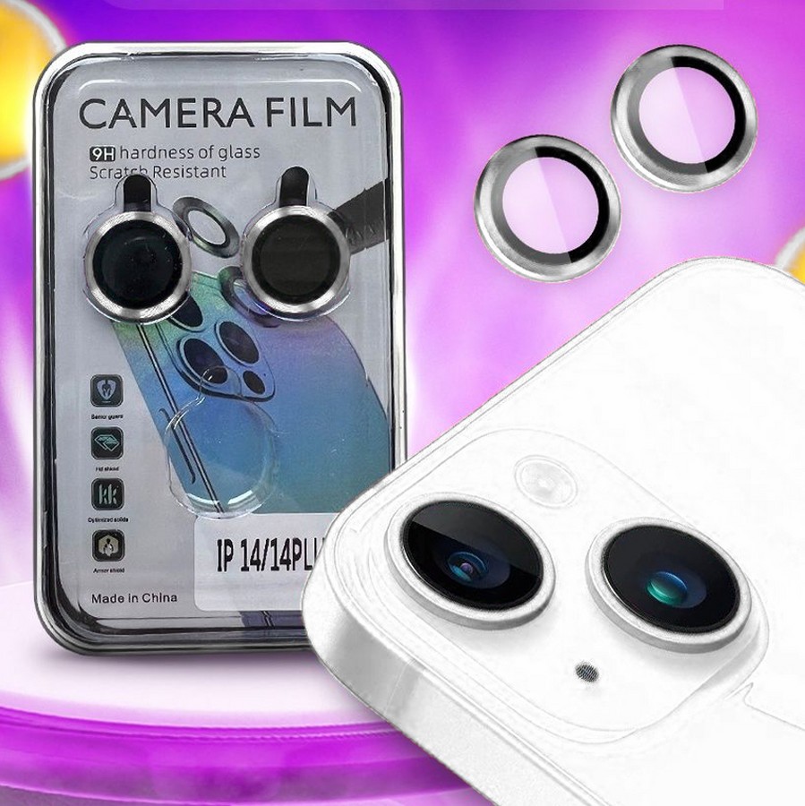 Аксессуары для сотовых оптом: Защитное стекло для камеры для Apple iPhone 14 (6.1)/14 Max (6.7) 2 Lenses серебро