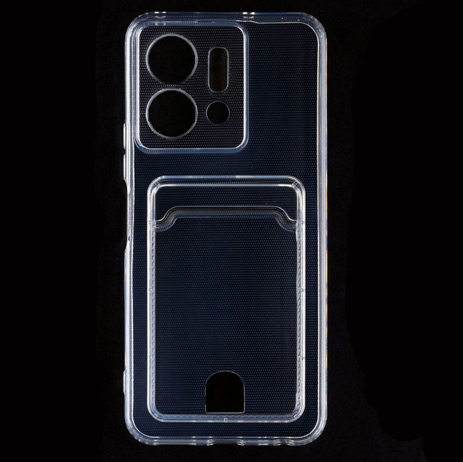 Аксессуары для сотовых оптом: Силиконовая накладка с отсеком для карты с защитой камеры для Huawei Honor X7A прозрачный