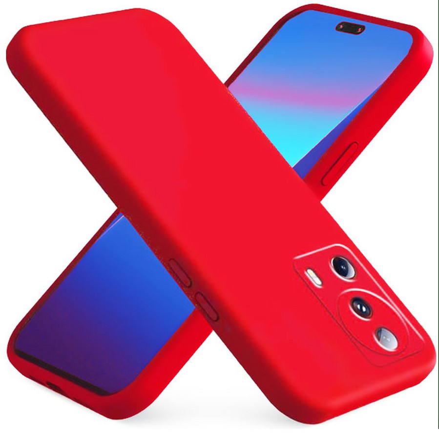 Аксессуары для сотовых оптом: Силиконовая накладка без логотипа Silky soft-touch для Xiaomi 13 Lite красный