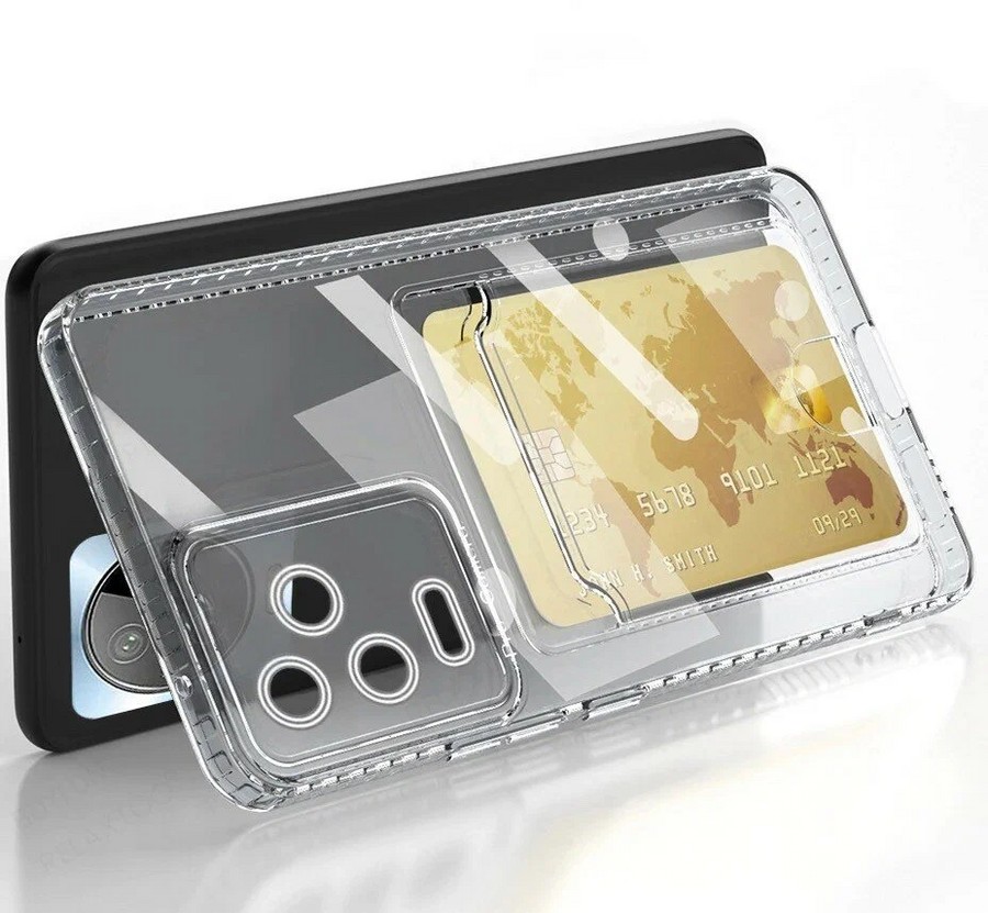 Аксессуары для сотовых оптом: Силиконовая накладка с отсеком для карты с защитой камеры для Xiaomi Redmi Poco F4 прозрачный
