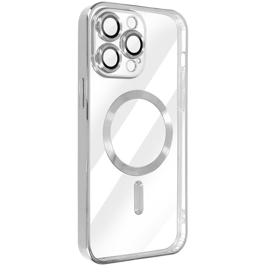 Аксессуары для сотовых оптом: Силиконовая накладка с Magsafe Magnetic для Apple iPhone 13 Pro Max серебро