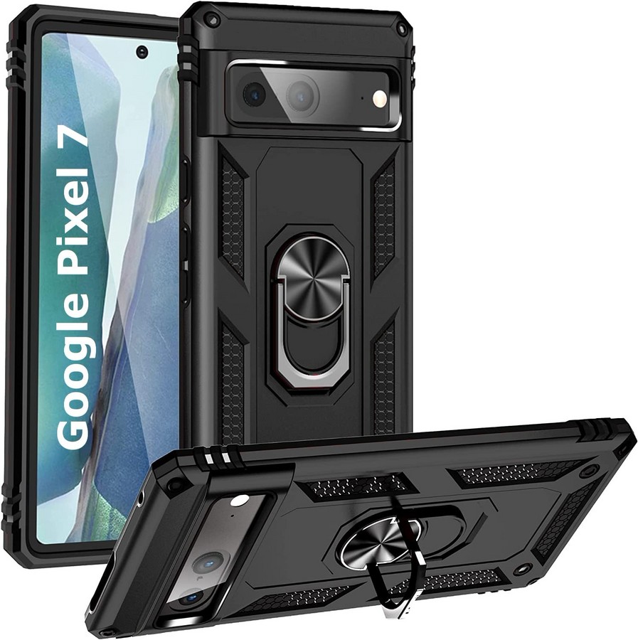 Аксессуары для сотовых оптом: Противоударная накладка Armor Case с кольцом для Google Pixel 7 черный