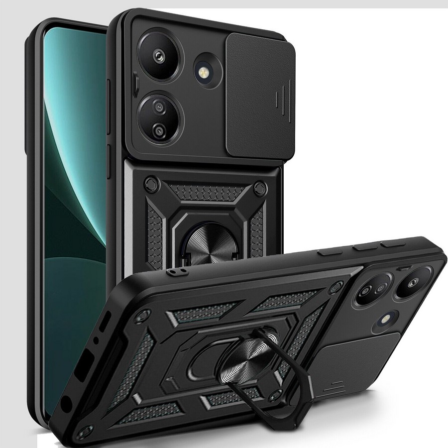 Аксессуары для сотовых оптом: Противоударная накладка с защитой камеры Armor Case с кольцом для Xiaomi Redmi 13C черный