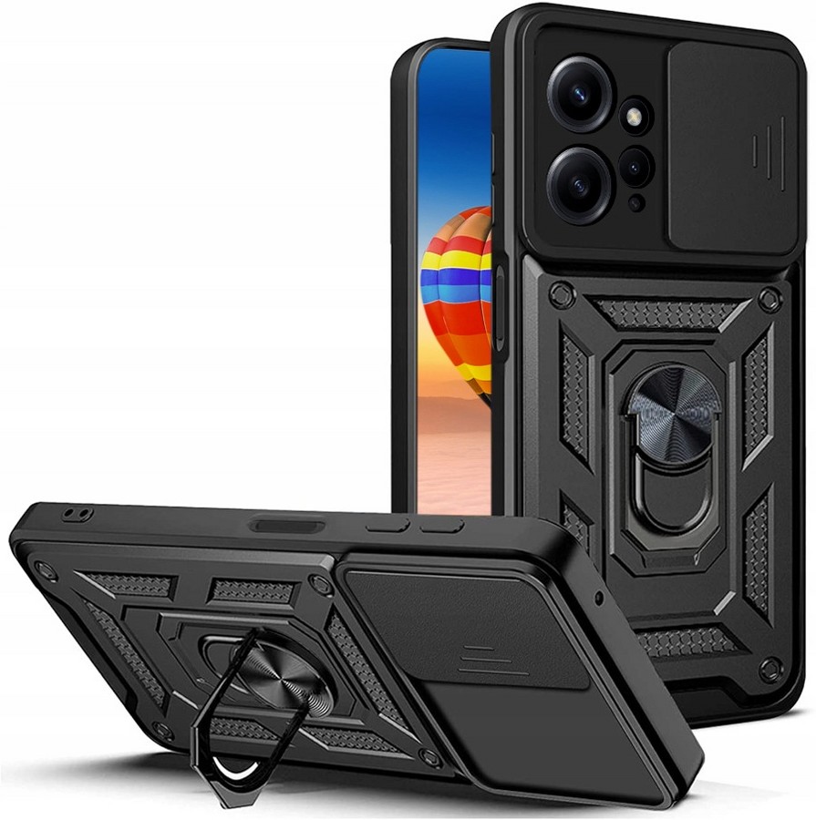 Аксессуары для сотовых оптом: Противоударная накладка с защитой камеры Armor Case с кольцом для Xiaomi Redmi Note 12 4G черный