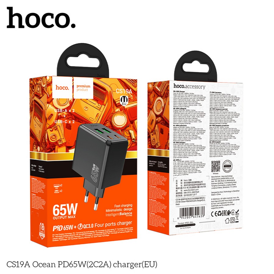    :  Hoco CS19A PD65W +Quick Charge 3.0 2 USB/2 Type 65W 