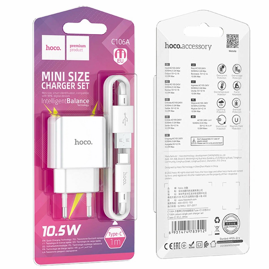   :  Hoco C106A 10.5W 1USB  Type-C 