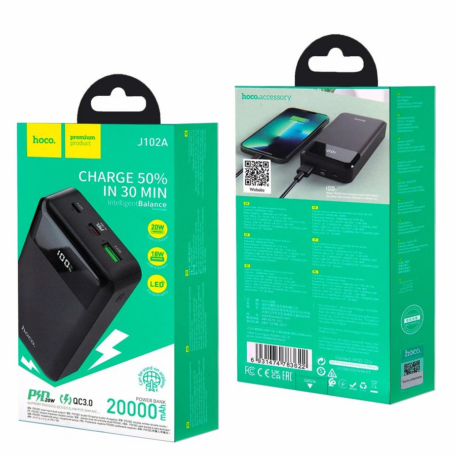    :   Power Bank Hoco J102A PD20W Fast Charge QC3.0 20000 (mAh) 