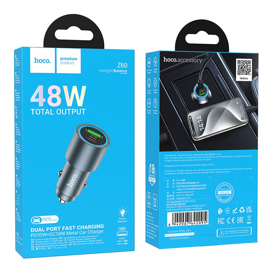    :  HOCO Z60  1USB 18W/Type-C QC3.0 30W 