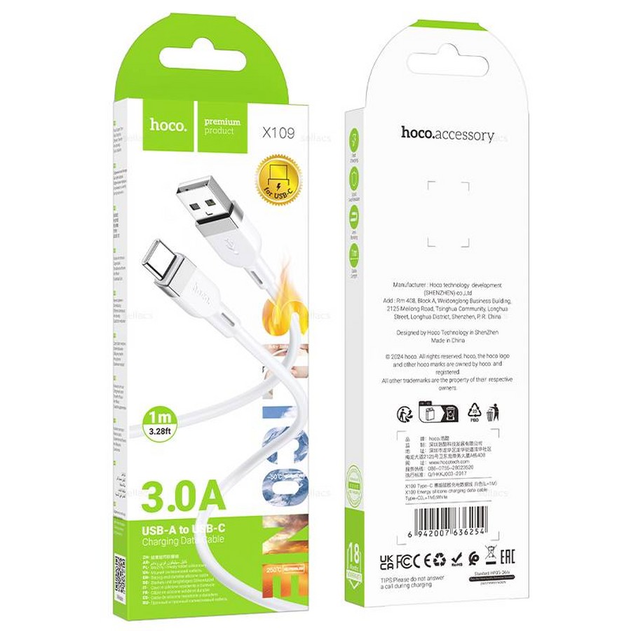 ���������� ��� ������� �����: USB ������ Hoco X109 Type-C 1m 3.0A ����� silicone
