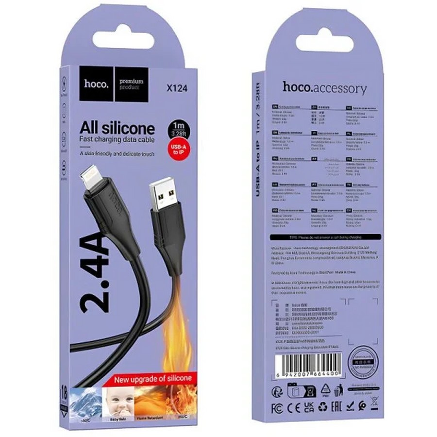 ���������� ��� ������� �����: USB ������ Hoco X124 Lightning 1m 2.4A ������ silicone