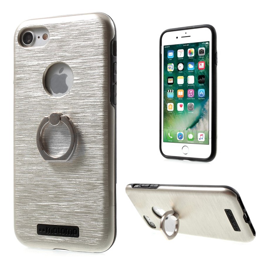 Аксессуары для сотовых оптом: Противоударная накладка Motomo с кольцом-держателем для Apple iPhone 7 / iPhone 8 / iPhone SE 2020 серебро