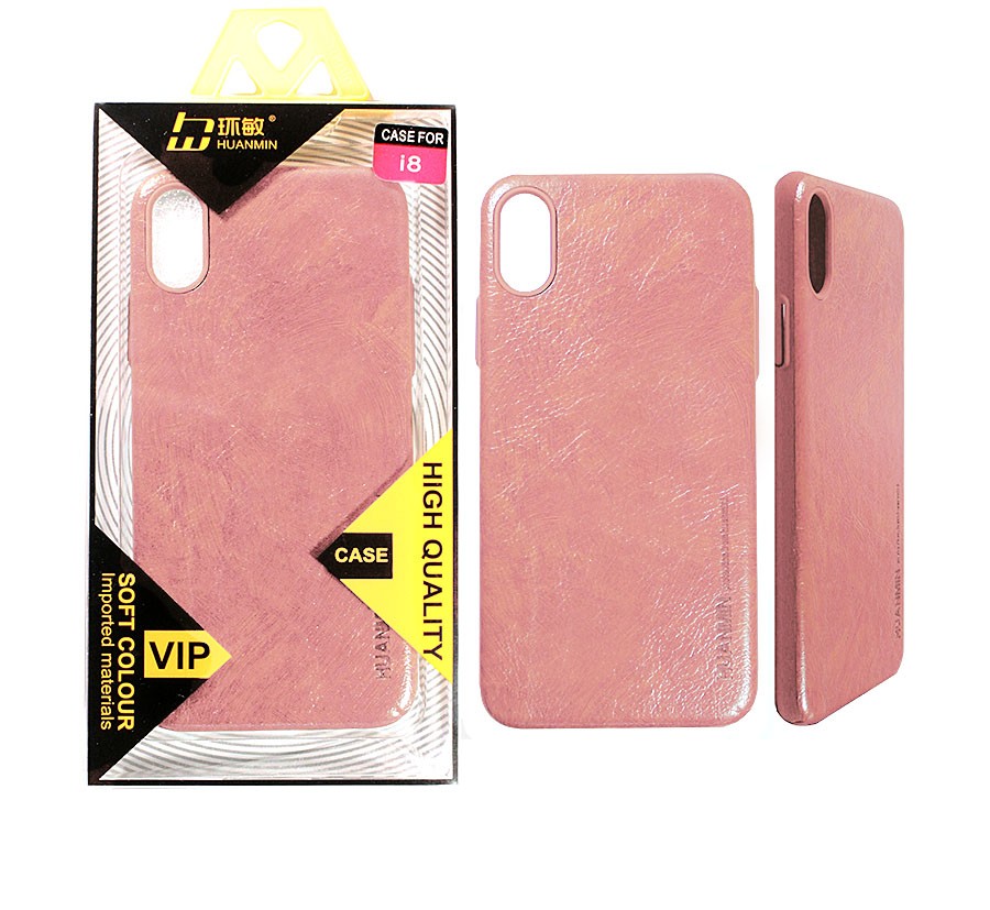 Аксессуары для сотовых оптом: Кожаная накладка Huanmin для Apple iPhone X розовое золото