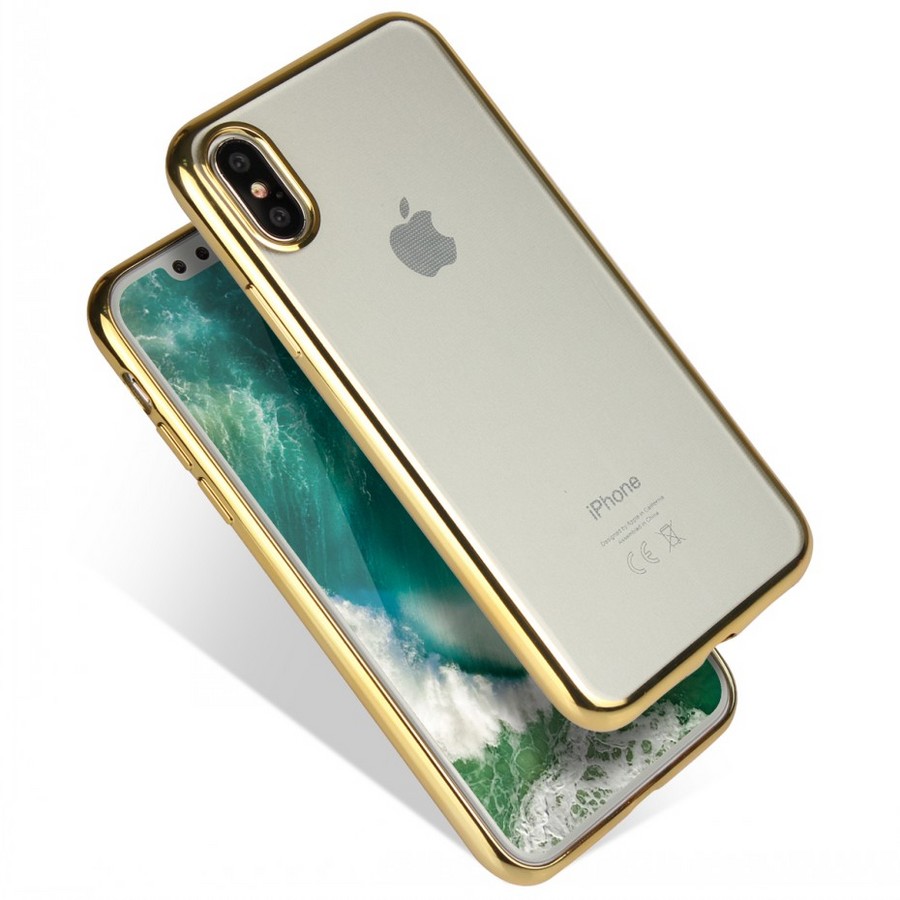 Аксессуары для сотовых оптом: Силиконовая накладка с бампером для Apple iPhone X золото