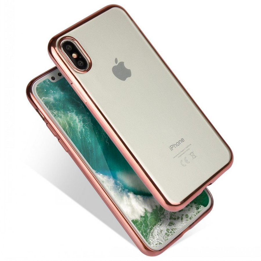 Аксессуары для сотовых оптом: Силиконовая накладка с бампером для Apple iPhone X розовое золото