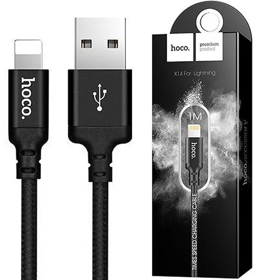 Аксессуары для сотовых оптом: USB кабель Hoco X14 lightning 1m черный