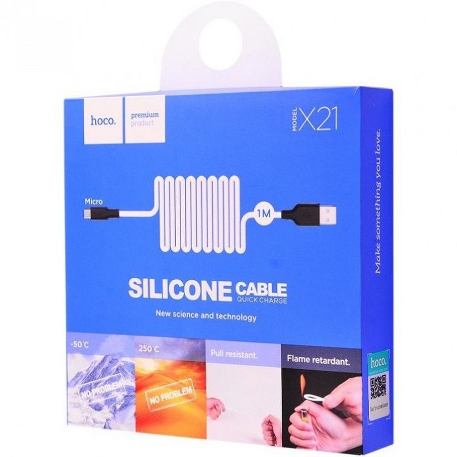 Аксессуары для сотовых оптом: USB кабель Hoco X21 micro 1m белый silicone