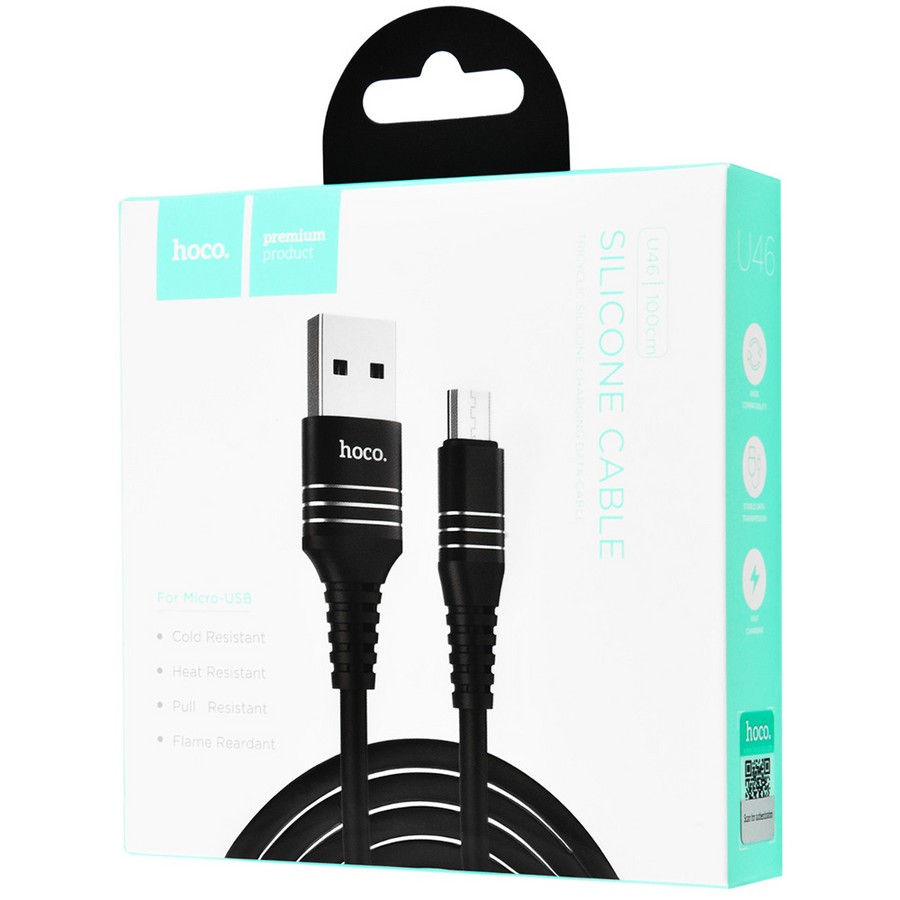 Аксессуары для сотовых оптом: USB кабель Hoco U46 micro 1m черный
