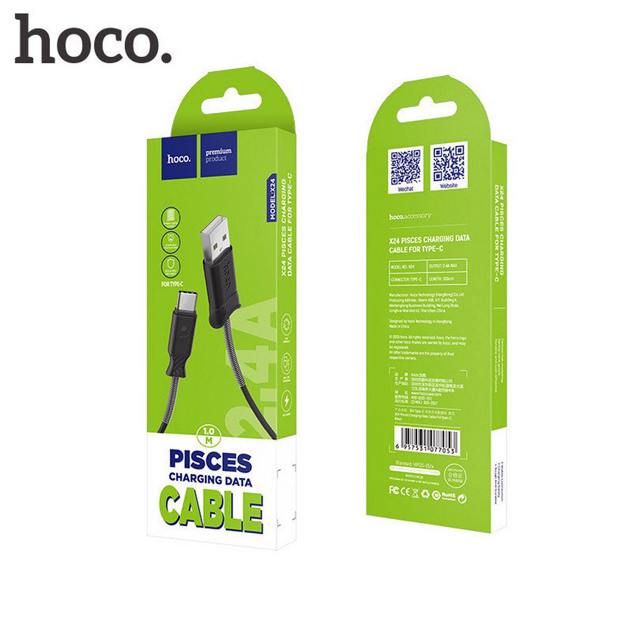 Аксессуары для сотовых оптом: USB кабель Hoco X24 Type-C 1m черный