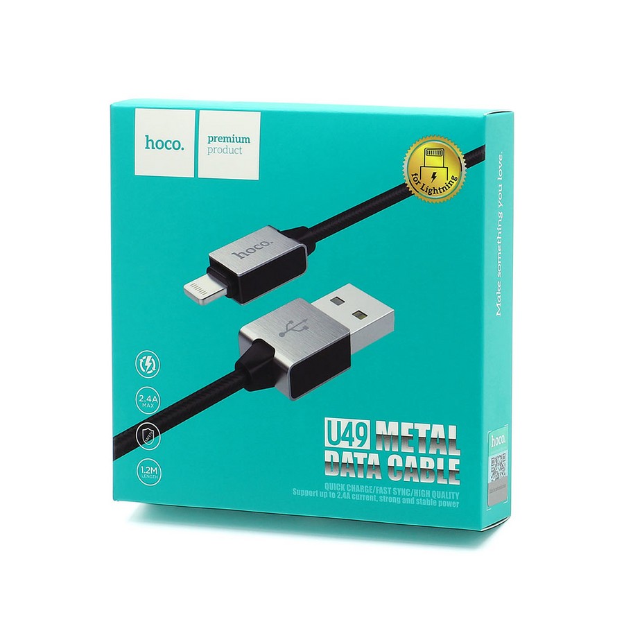 Аксессуары для сотовых оптом: USB кабель Hoco U49 Lightning 1.2m черный