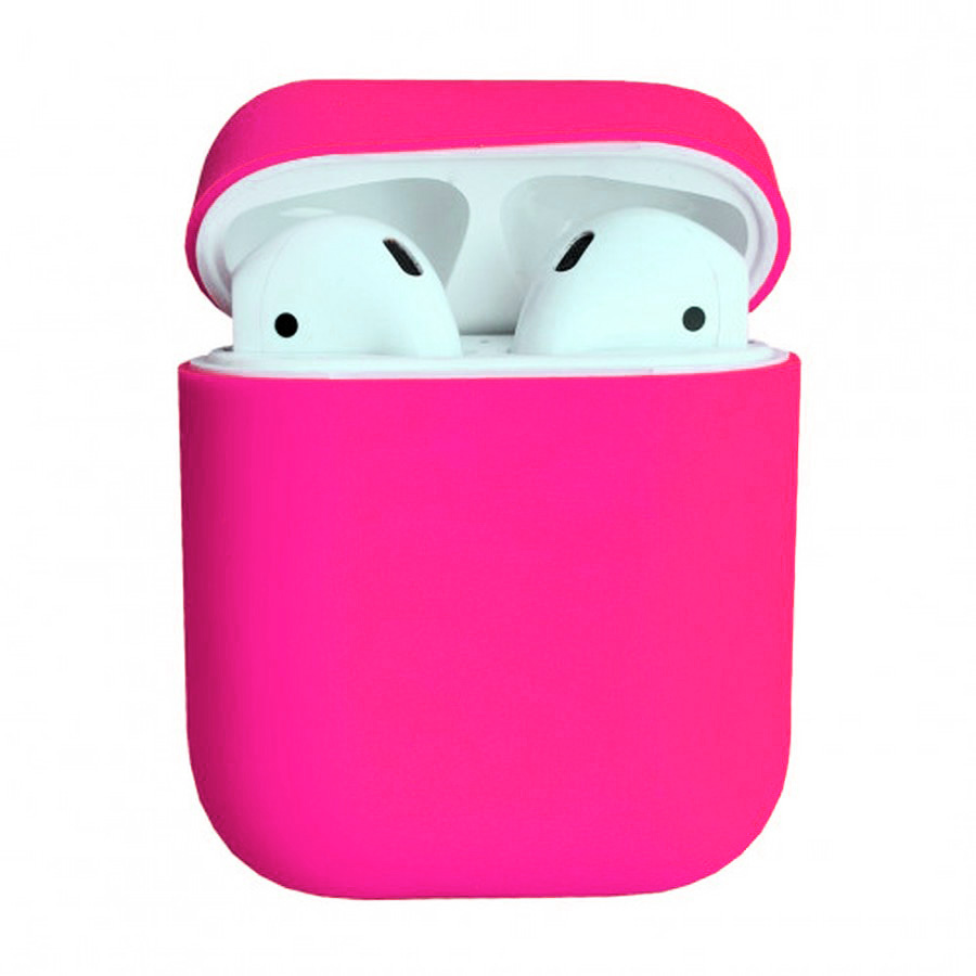 Аксессуары для сотовых оптом: Силиконовый чехол тонкий для Apple AirPods 2 ярко-розовый