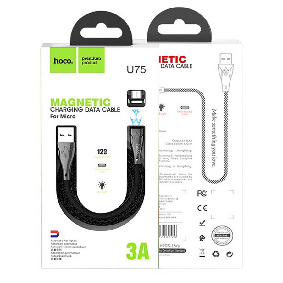Аксессуары для сотовых оптом: USB кабель Hoco Magnetic U75 Micro 1.2m черный
